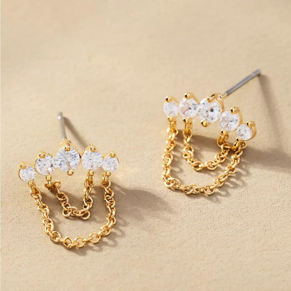 Anthropologie Crystal Marquis Chain Earrings - Gold - NWT